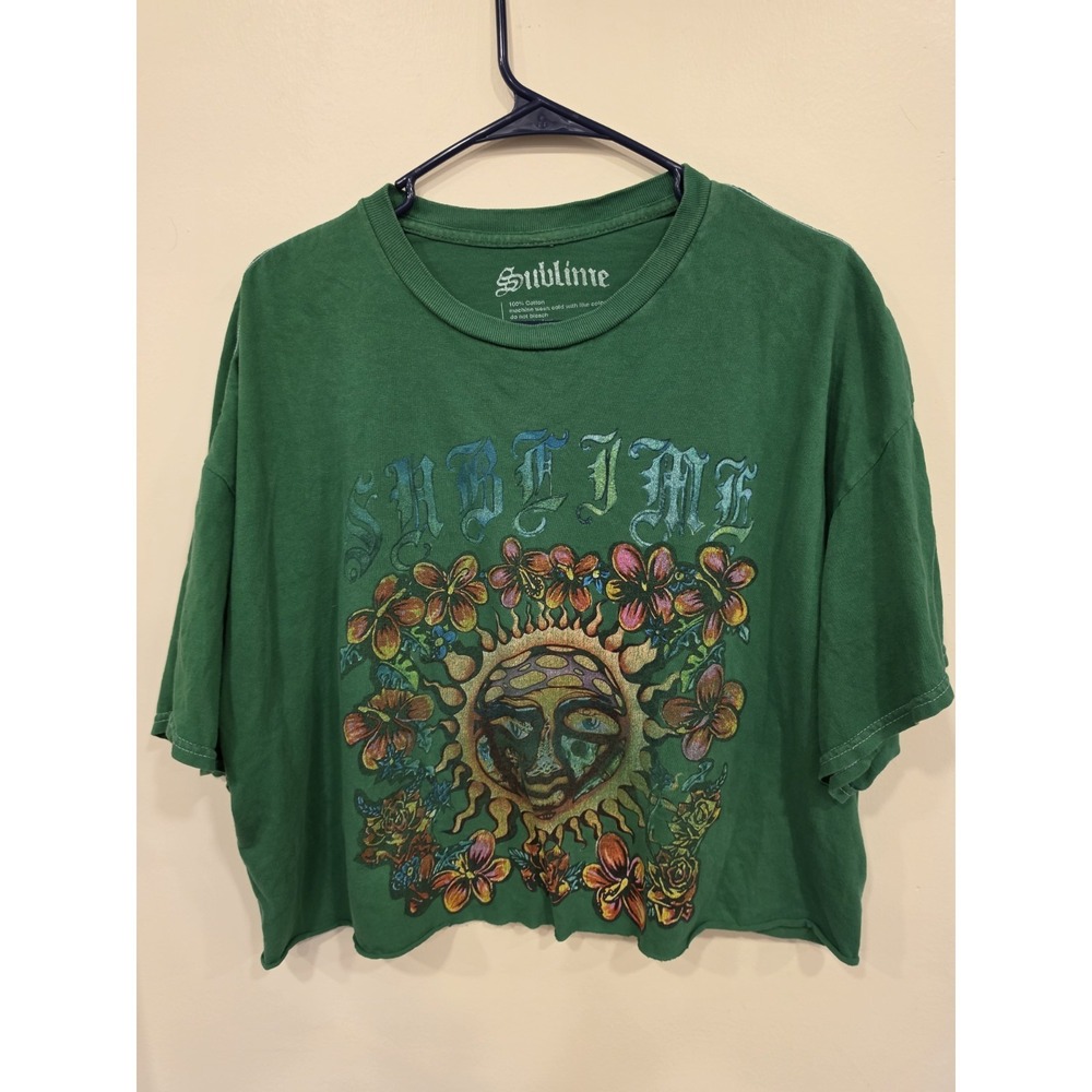 Sublime Band Crop T‎ Shirt Green Graphic Tee Sun Flowers 2022 Size S/M Cotton